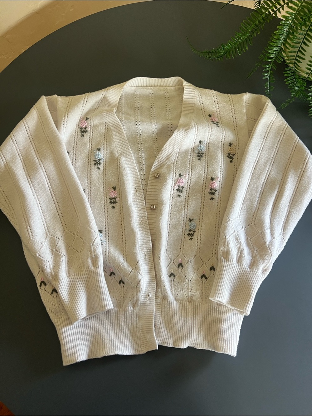Cream Floral Embroidered Button-Front Cardigan